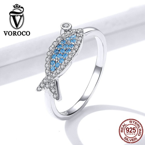 Anillo de dedo Voroco azul fino CZ para peces anillo de plata esterlina S925 para dama joyería - Imagen 11 de 11