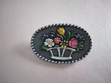 Brosche Kühn Zinn Blumenkorb Trachtenschmuck. Topzustand