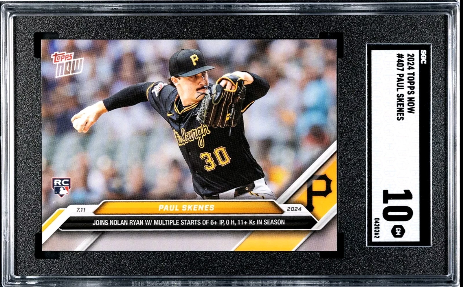 2024 TOPPS NOW #407 PAUL SKENES RC JOINS NOLAN RYAN PIRATES ROOKIE SGC 10 GEM!