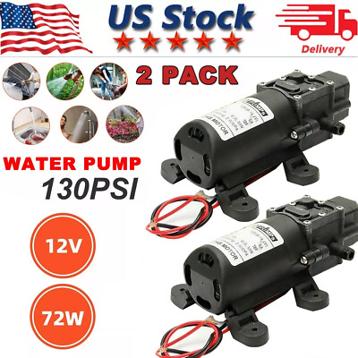 #ad 2Pack 12V Water Pump 130PSI Self Priming Pump Diaphragm High Pressure Switch $22.99