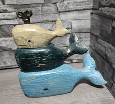 8.5" Rustic Whale Stack Figurine Wood-Look Resin Nautical Beach Ocean Art Decor