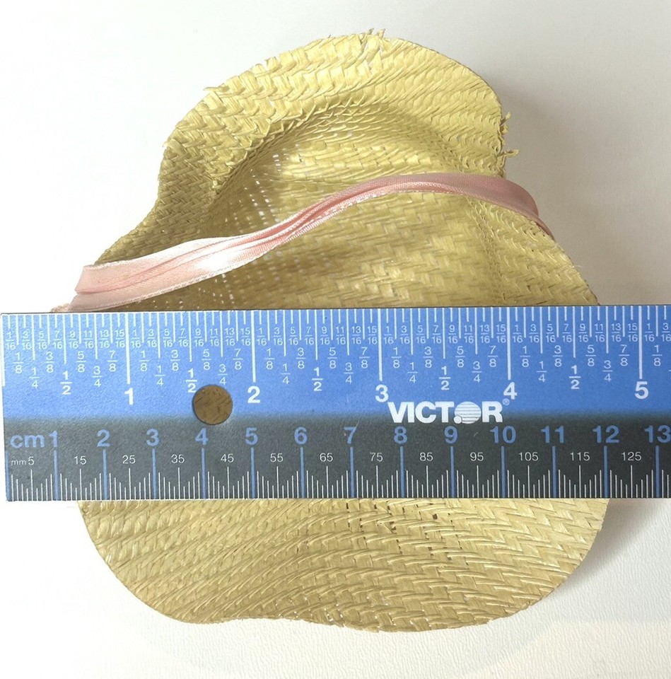 Vintage 11” 1969 Effanbee Half Pint Doll Straw Hat With Pink Ribbon