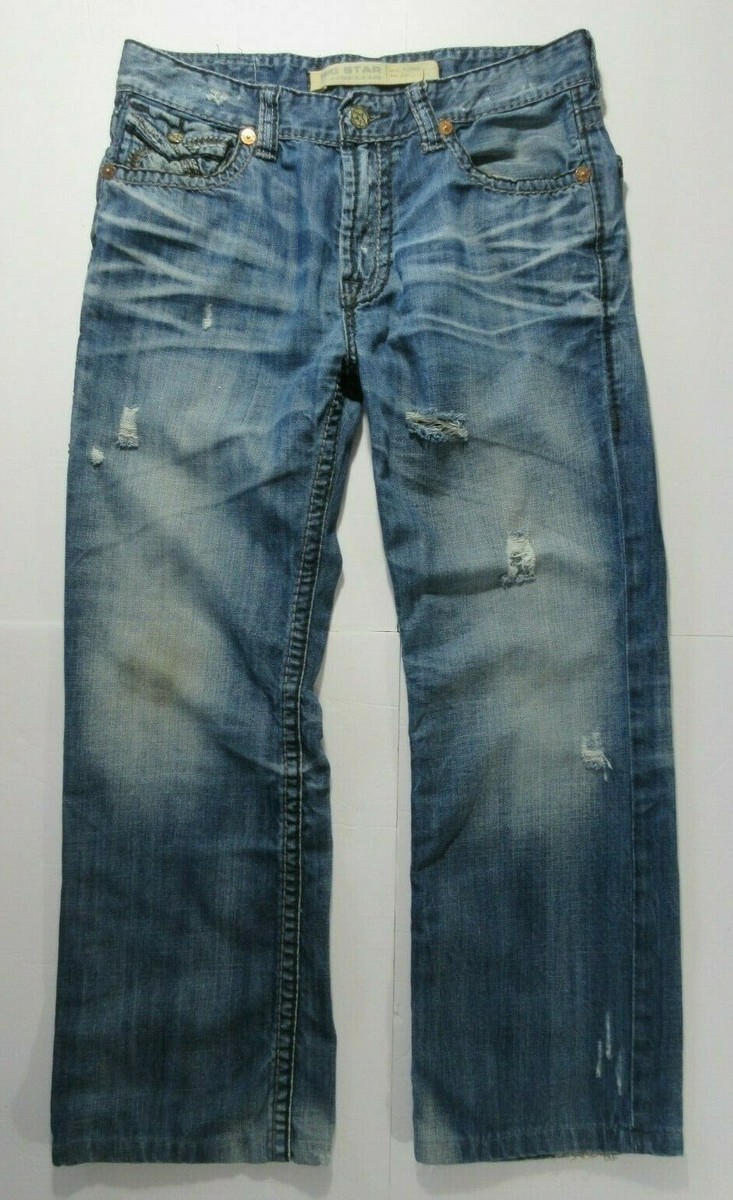 Big Star Legendary Men's Blue Distressed Holey Faded Bootcut Jeans 36 R