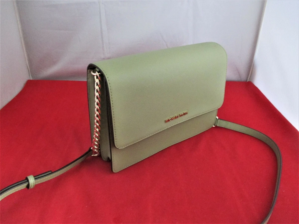 MICHAEL KORS Daniela Large Gusset Leather Crossbody, Messenger $198 Light  Sage