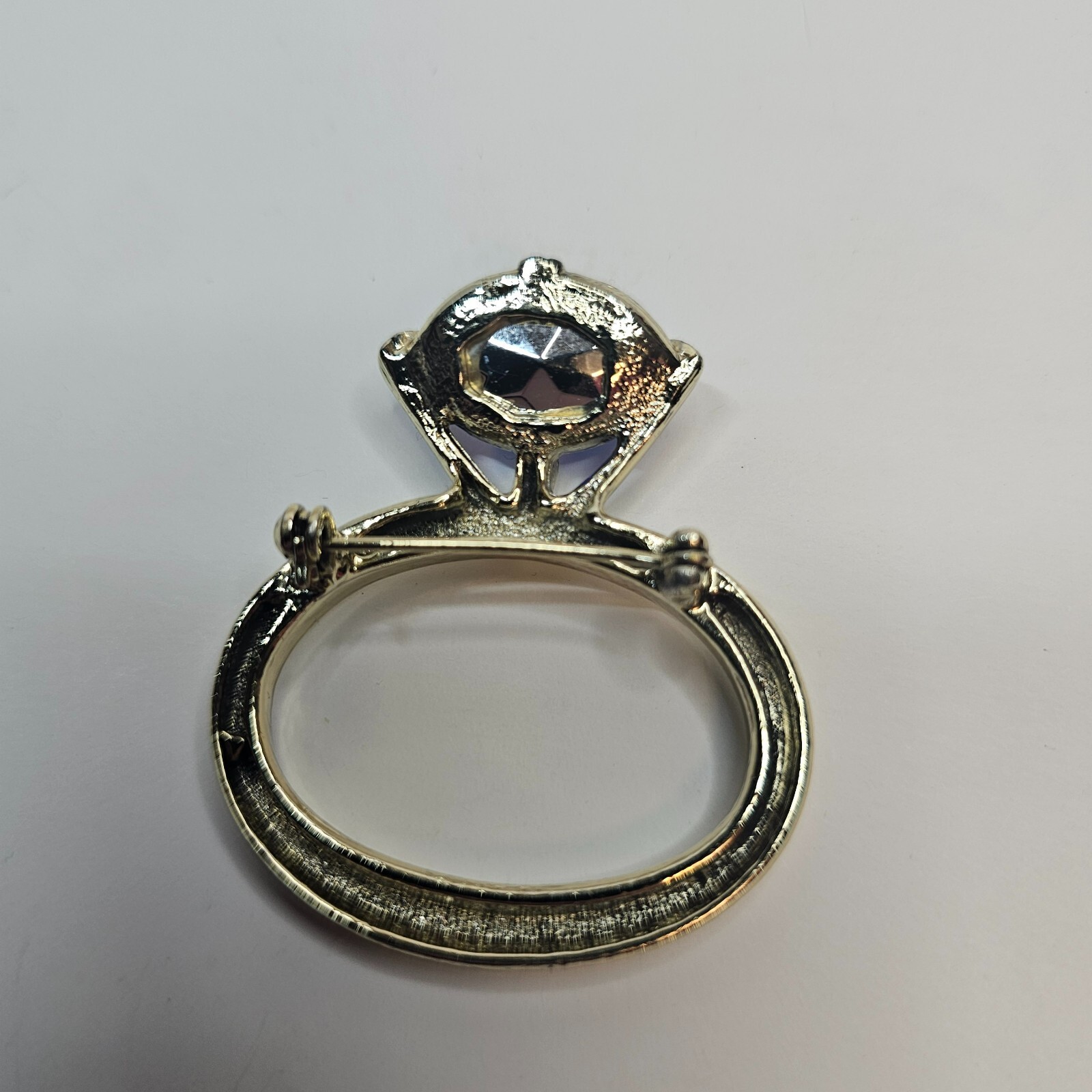 Silver Tone ring Shape Large Blue Rhinestone Broo… - image 2
