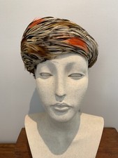 MINT Never Worn Vintage Macy's Pheasant Feather Asymmetrical Pillbox Hat USA