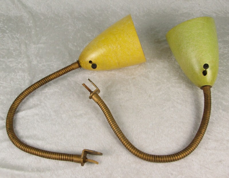 Fiberglas Lamp Shades Yellow Green Gooseneck 6in Long Vintage Mid Century Modern