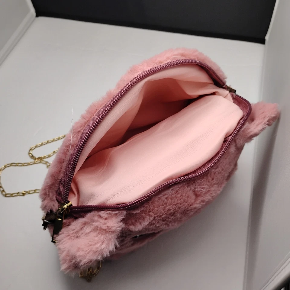 Plush Pink Cat Messenger Bag with Chain Strap - Image 4 of 4