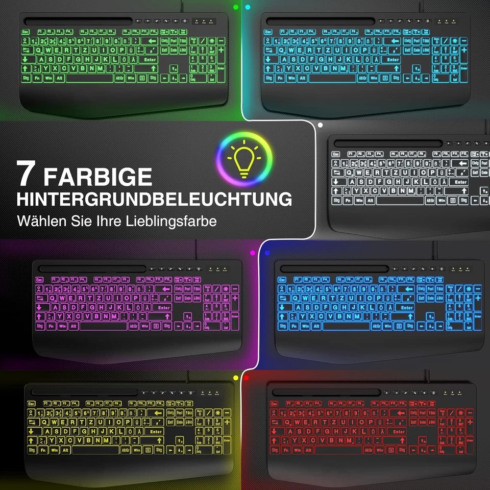 Tastatur Gaming mit Telefonhalter Computer PC Kabelgebunden Ergonomisch B513 - Bild 2 von 4