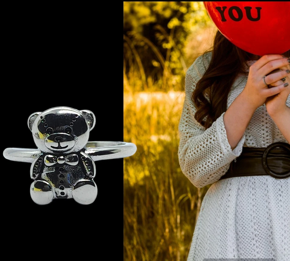 Anello  Con Orsetto . Anello Per Ragazza  Argento Acciaio Inox. Anello Teddy - Immagine 3 di 4