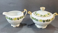 Vtg Regal China Lawndale Occupied Japan Green Leaf  Creamer & Sugar Bowl w/ Lid