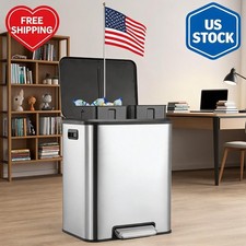 8 Gallon 30L Stainless Kitchen Trash Can Hands-Free Step Recycle Trash Steel