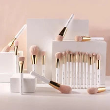 BEILI 10-Piece Professional Makeup Brush Set – Premium Pink White & Gold
