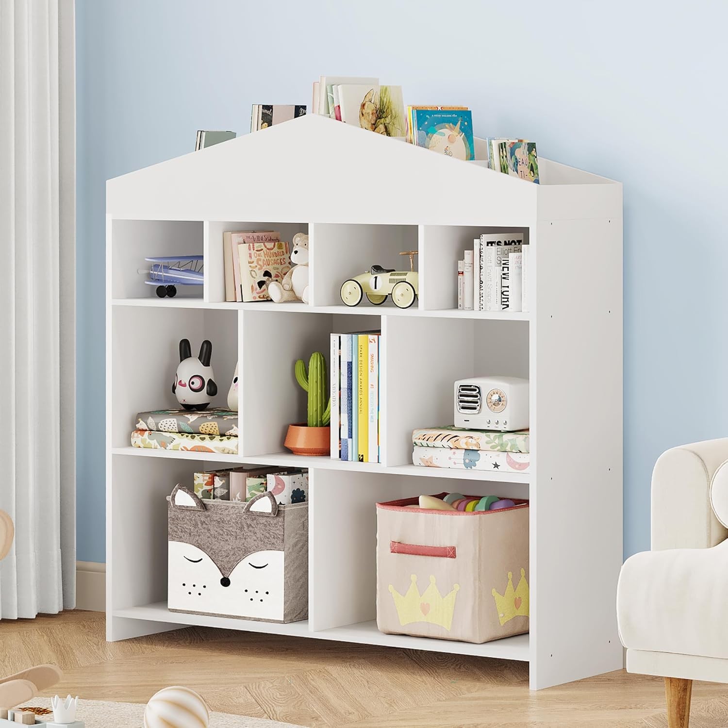 Toy Storage Organizer 9-Cubby Kids Bookshelf 40.7in Width White Bookcase