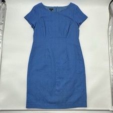 Talbots Women's Size 10 Blue Textured Cotton Short Sleeve Sheath Dress Split