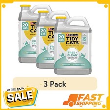 3 pack Purina Tidy Cats Free and Clean Clumping Cat Litter, Unscented, 20 lb