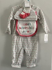 Carters Layette 4 piece Set 6m Girl Coverall  Socks  Bib  Cap NWT