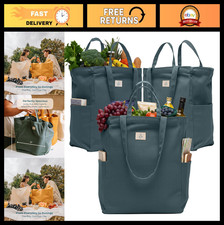 3-Pack Heavy Duty Reusable Grocery Bags - Large Cotton Canvas Totes with Pockets