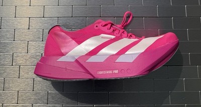 JR1269 | Men s 12 adidas Adizero Adios PRO 4 ''Shock Pink'' Metallic Running Shoes