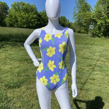 South Point by Jantzen Ribbed Floral One Piece Swimsuit 16 - Blue Yellow 50032