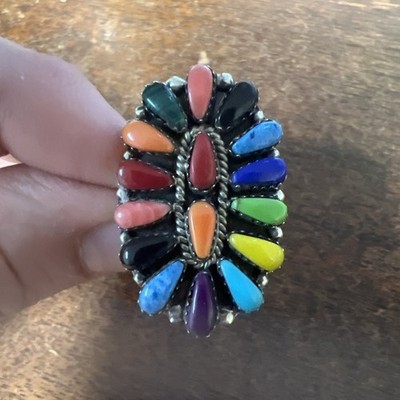 Native American Navajo Womens Turquoise Multi Stone Cluster Ring Size 5 #C Zuni