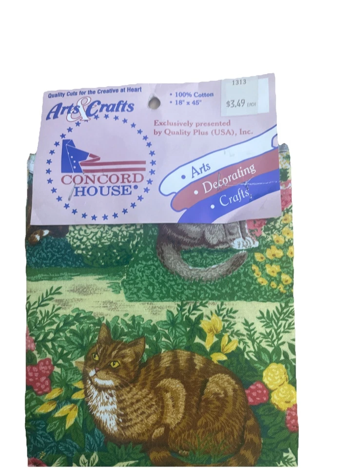 Vintage Concord Fabric Designed by The Kesslers Gorgeous Garden Cats 18” x45” - Image 2 of 4