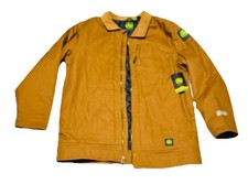 John Deere Brown Canvas Jacket XL 14-16 Quilted Lining Unisex Kids Long Sleeve