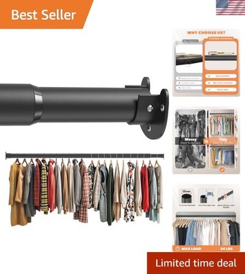 Closet Rod 50-87 Inches, Adjustable Heavy Duty Metal Black Closet Rods for Ha...