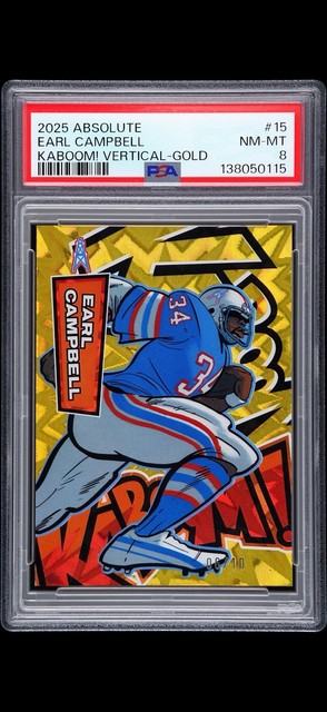 Earl Campbell PSA 8 / 2025 Panini Absolute #15 Vertical Gold Kaboom 06/10 Oilers