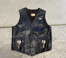 True Vintage 70  s Women  s Biker Grunge Leather Vest Snap Black Sz 7-8 Cali