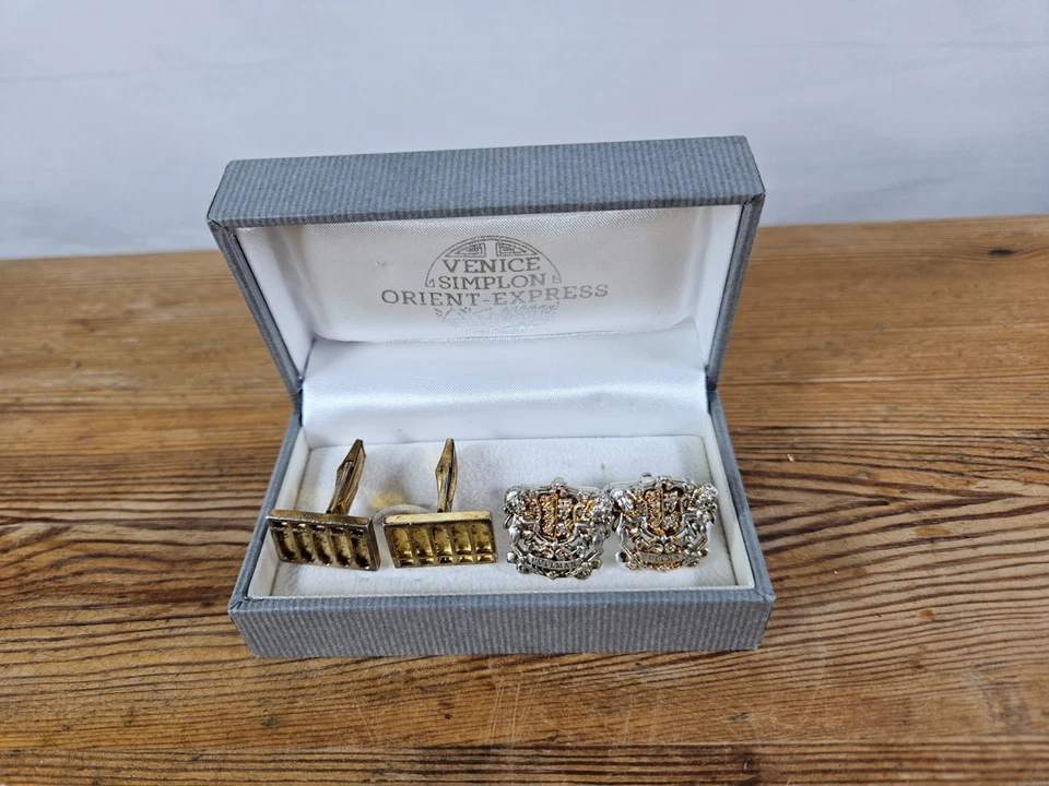 JUEGO DE GEMELOS PULLMAN 925 CON FORMA DE ESCUDO Y CARRO ESTERLINA Y CAJA VSOE ORIENT EXPRESS Foto 2 de 4