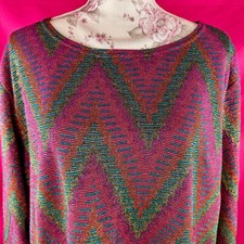 Metallic Vintage 80s 90s Chevron Knit Tunic Top Pink Sparkle 3X Holiday Glam