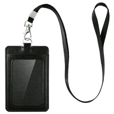 1pc PU Leather Vertical Badge Holder with Lanyard ID Card Holder for Men Women