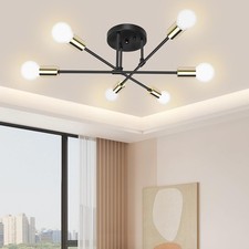 SILAMPDI 6-Light Black and Gold Ceiling Light Fixture, Modern Sputnik Chandelie