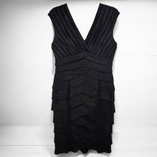 Xscape By Joanna Chen Sheath Dress Black Tiered Ruffle V Neck Women Size 10