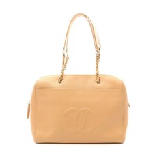 Chanel Coco Mark Tote Bag Leather Women Beige One Size