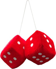 Fuzzy Plush Dice for Car Mirror, 1 Pair of Square Retro 3  Red Dice with Dots fo