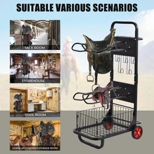 Rolling Saddle Rack Cart with Basket Heavy Duty Saddle Stand for Horse Gear