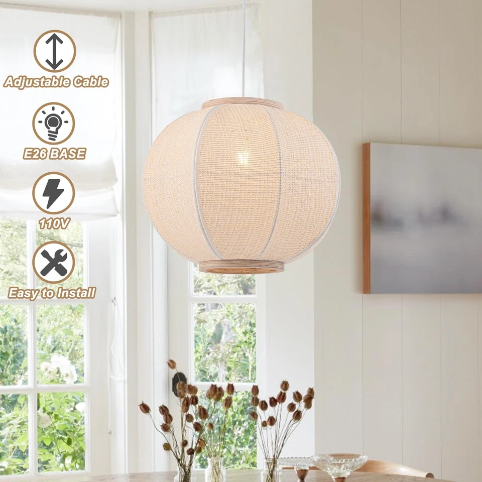 Lustres de linho grandes 19,7" para sala de jantar luminária Boho Wo... - Imagem 3 de 4