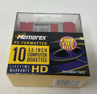 3.5'' Floppy Disc Memorex 10 PC Computer Diskettes Colors Red Blue Yellow Green