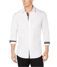 Ryan Seacrest Mens Contrast Trim Button Up Shirt, whitesolid, M Neck