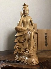 Vintage Japanese Miroku Bosatsu Wooden Statue Buddhist Figurine Boxed Zen Art