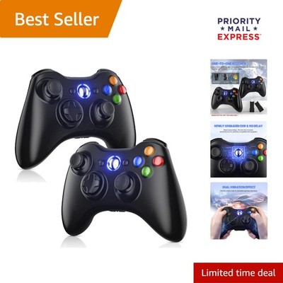 Ergonomic Xbox 360 Gamepad - 2 Pack Wireless Controllers with Vibration Feedback