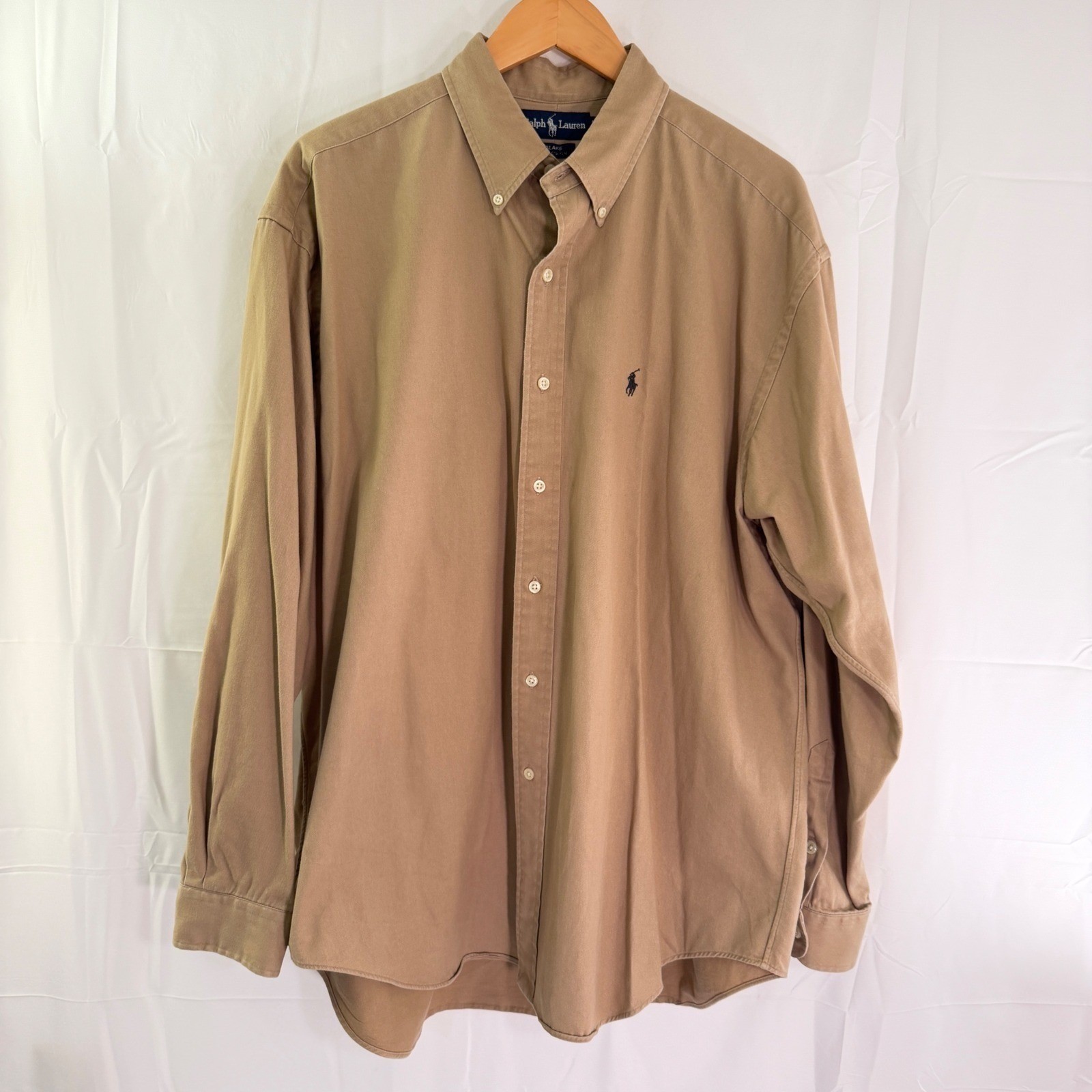 Polo Ralph Lauren Blake Shirt Mens XL Tan Khaki Cotton Button Down Long Slv