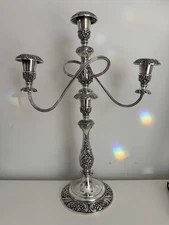 1847 Rogers Bros. HERITAGE Silverplate 3 Light Candelabra 18.75"