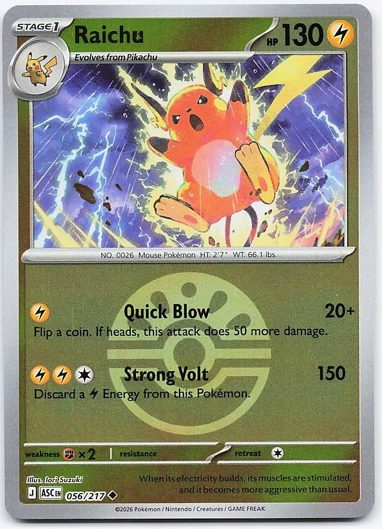 2026 Mega Evolutions Ascended Heroes Raichu 56/217 (Friend Ball) Holo Uncommon