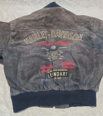 Harley Davidson 90s Vintage V-Twin Brown Black Suede Bomber Jacket Size XL Biker