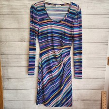 Calvin Klein S multicolor 70s strip long sleeeve jersey long dress