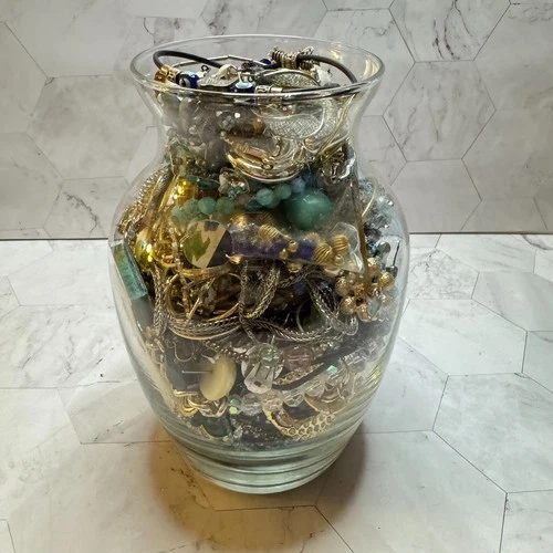 Jewelry Mystery Jar for Repair Craft Resale Wearable Mixed Vintage Costume 2+ lb