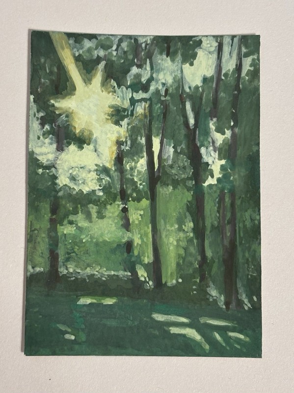 ACEO Original Landscape Watercolor & Gouache Painting on Paper Forest